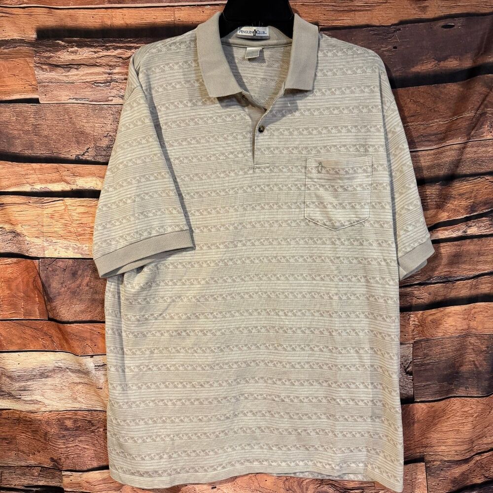 Penguin Club Polo Shirt Men's Tan XL Cotton Blend Patterned Knit Casual Top